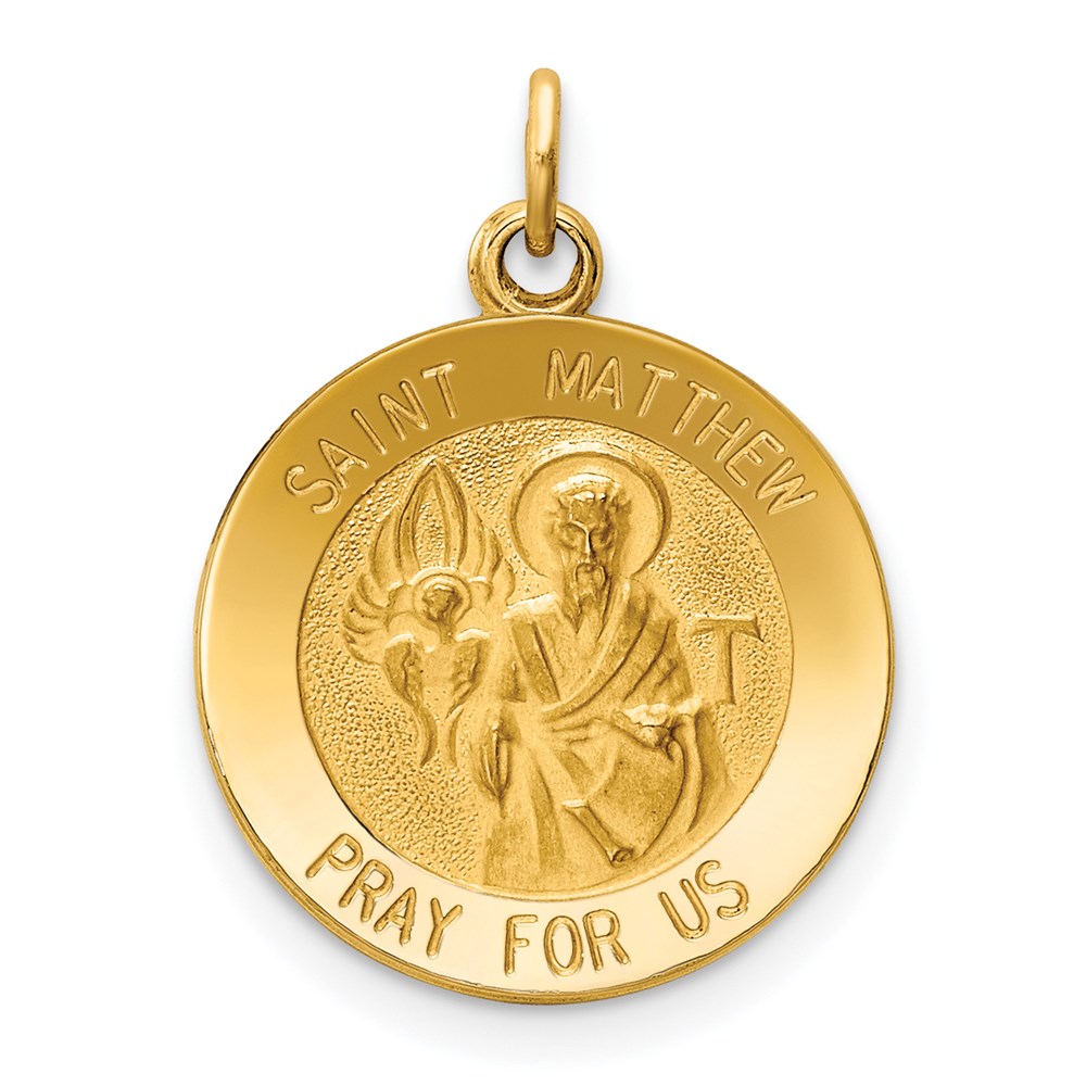 XR402.jpg 14k Polished and Satin Solid Saint Matthew Medal Round Charm - Image 1