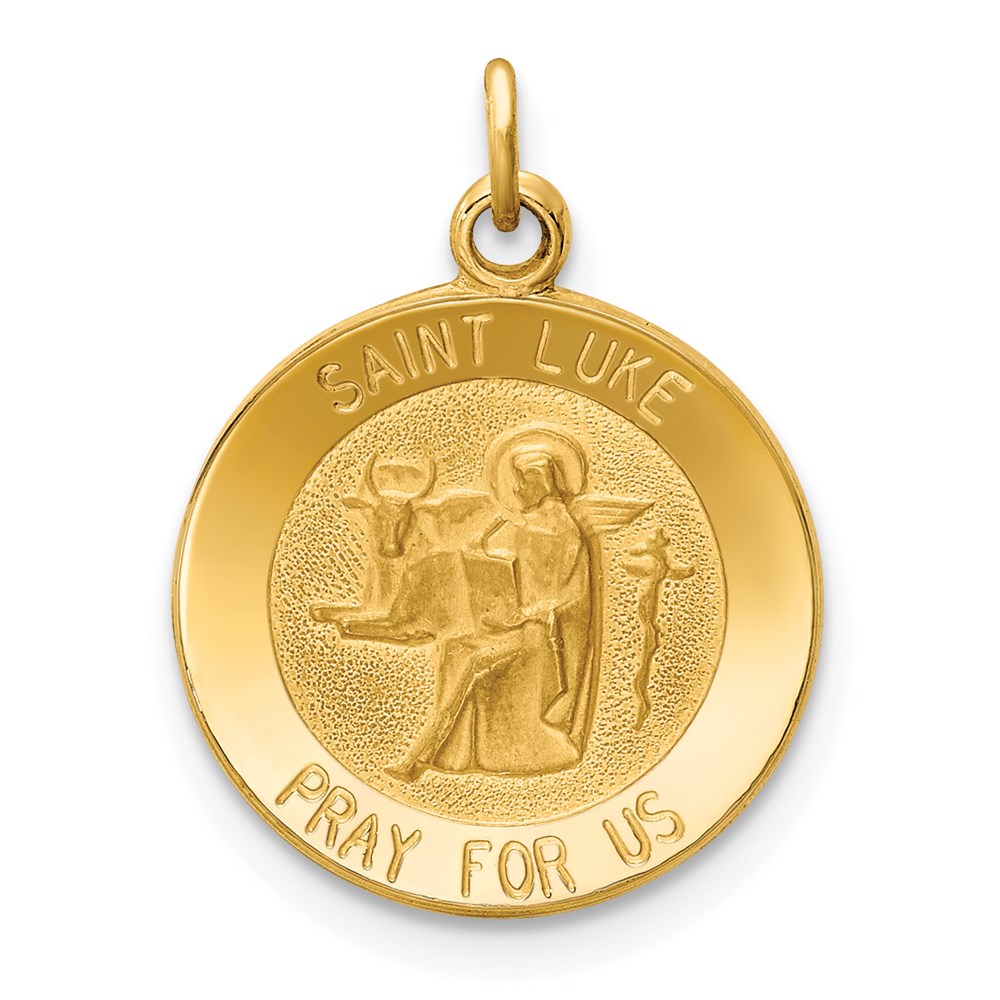 XR403.jpg 14k Polished and Satin Solid St Luke Medal Round Charm - Image 1