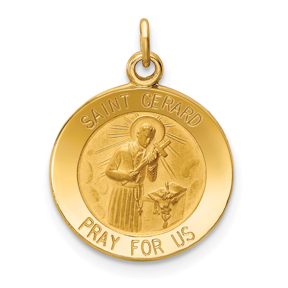 XR406.jpg 14k Polished and Satin Solid Saint Gerard Medal Round Charm - Image 1