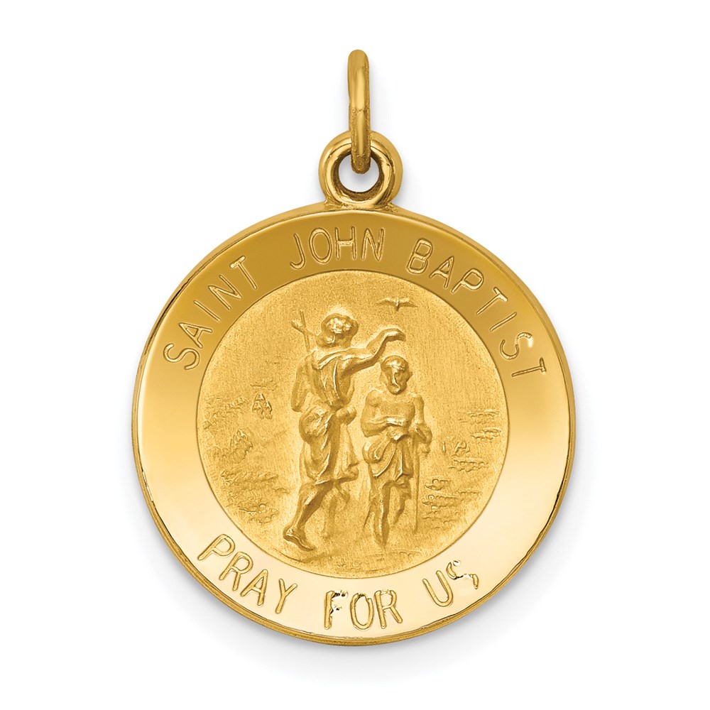 XR407.jpg 14k Polished and Satin Solid St John the Baptist Medal Round Pendant - Image 1