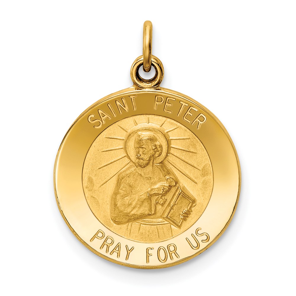 XR412.jpg 14k Polished and Satin Solid Saint Peter Medal Round Charm - Image 1