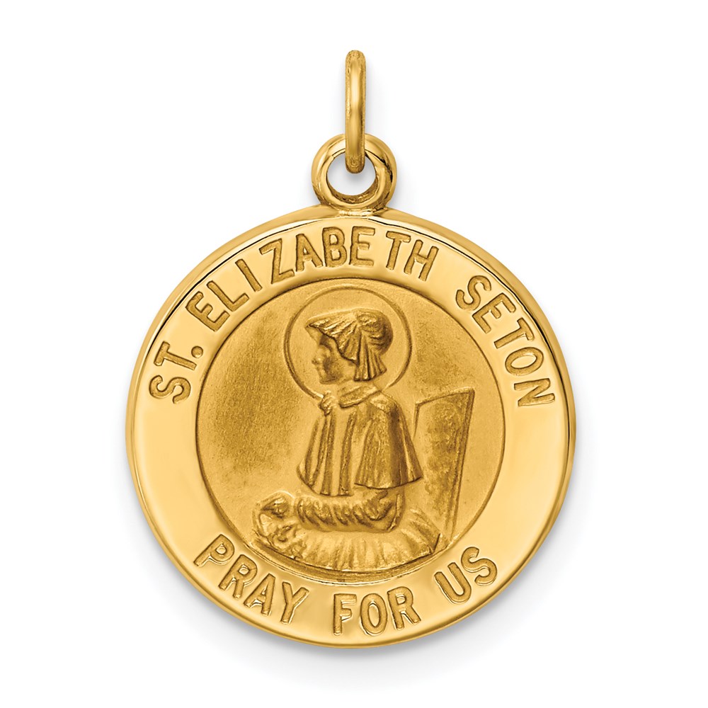 XR413.jpg 14k Polished and Satin Solid Saint Elizabeth Seton Medal Round Charm - Image 1