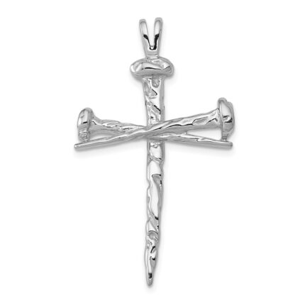 14K White Gold Textured Nail Cross Charm