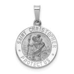14k White Gold Polished and Satin Solid Saint Christopher Medal Charm