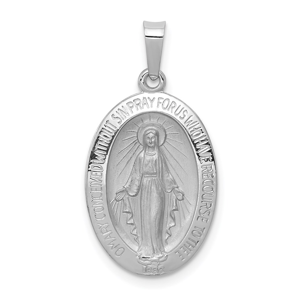 XR515.jpg 14k White Gold Polished and Satin Solid Miraculous Medal Oval Pendant - Image 1