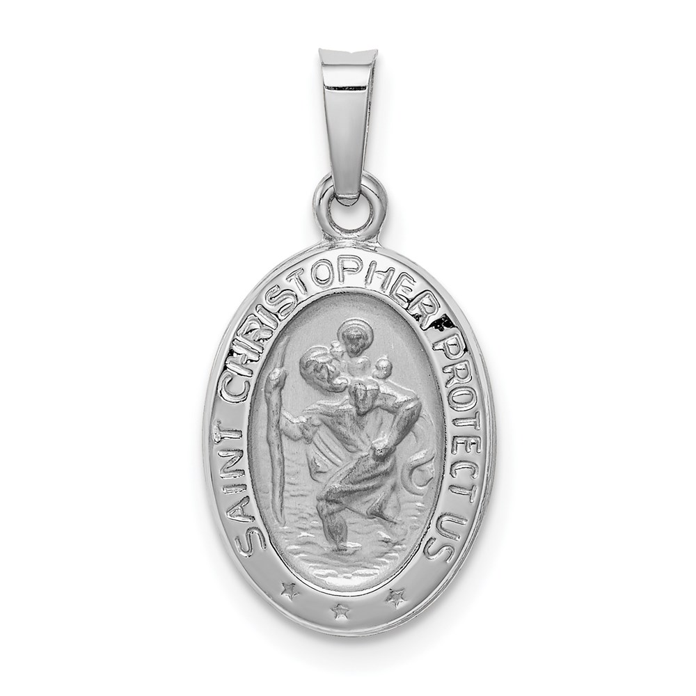 XR519.jpg 14k White Gold Polished and Satin Solid Saint Christopher Medal Charm - Image 1