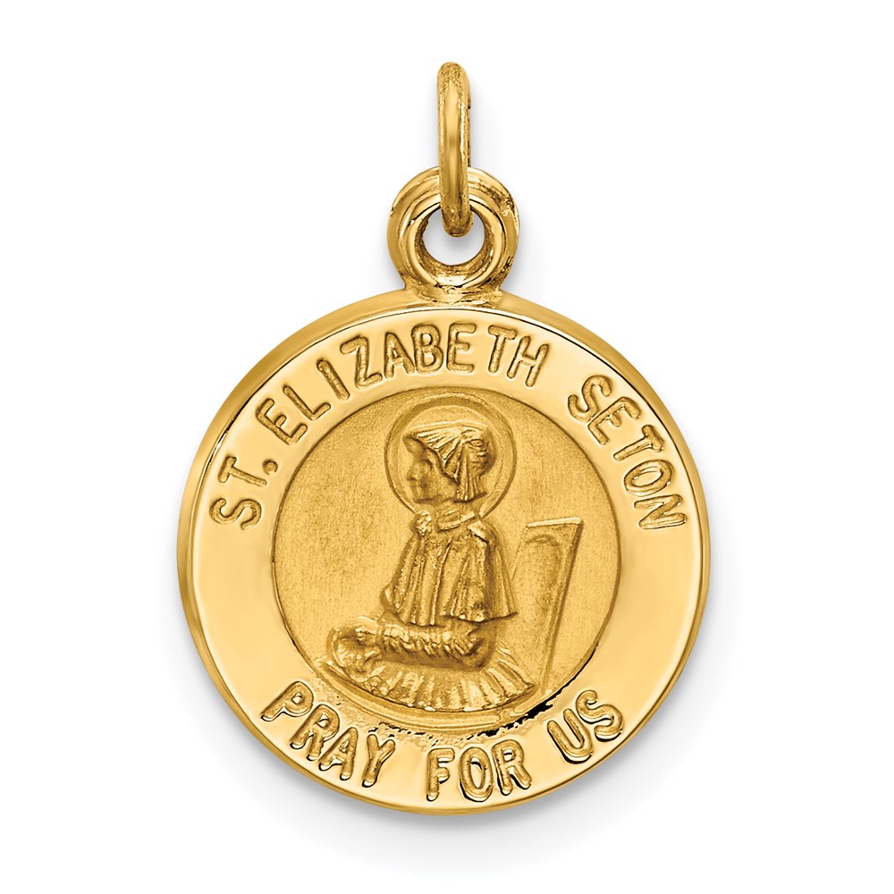 XR617.jpg 14k Polished and Satin Solid Saint Elizabeth Seton Medal Round Charm - Image 1