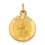 14k Polished and Satin Solid Saint Gerard Medal Round Charm