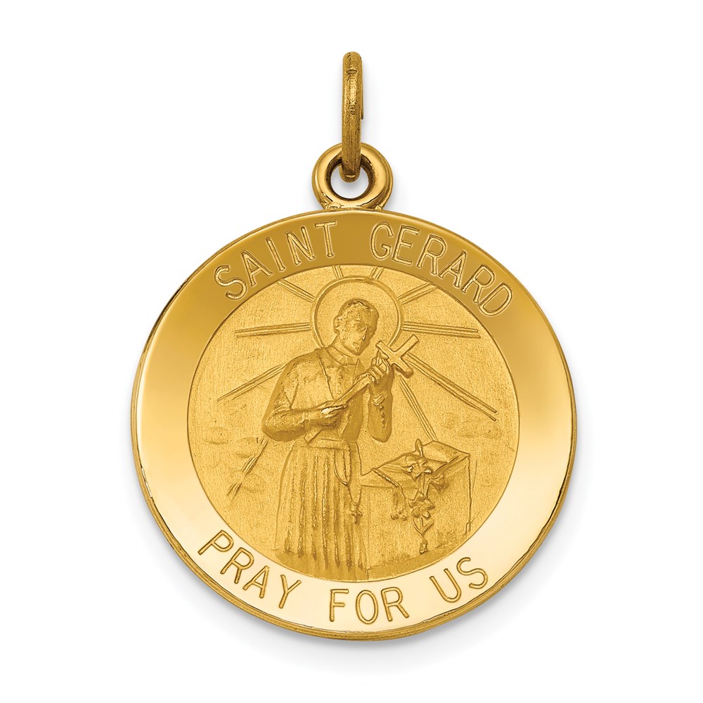 XR624.jpg 14k Polished and Satin Solid Saint Gerard Medal Round Pendant - Image 1