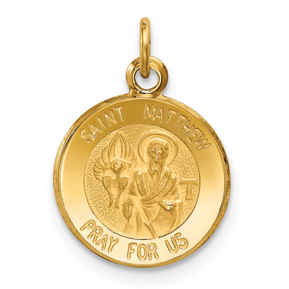 XR625.jpg 14k Polished and Satin Solid Saint Matthew Medal Round Charm - Image 1