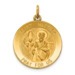 14k Polished and Satin Solid Saint Matthew Medal Round Pendant