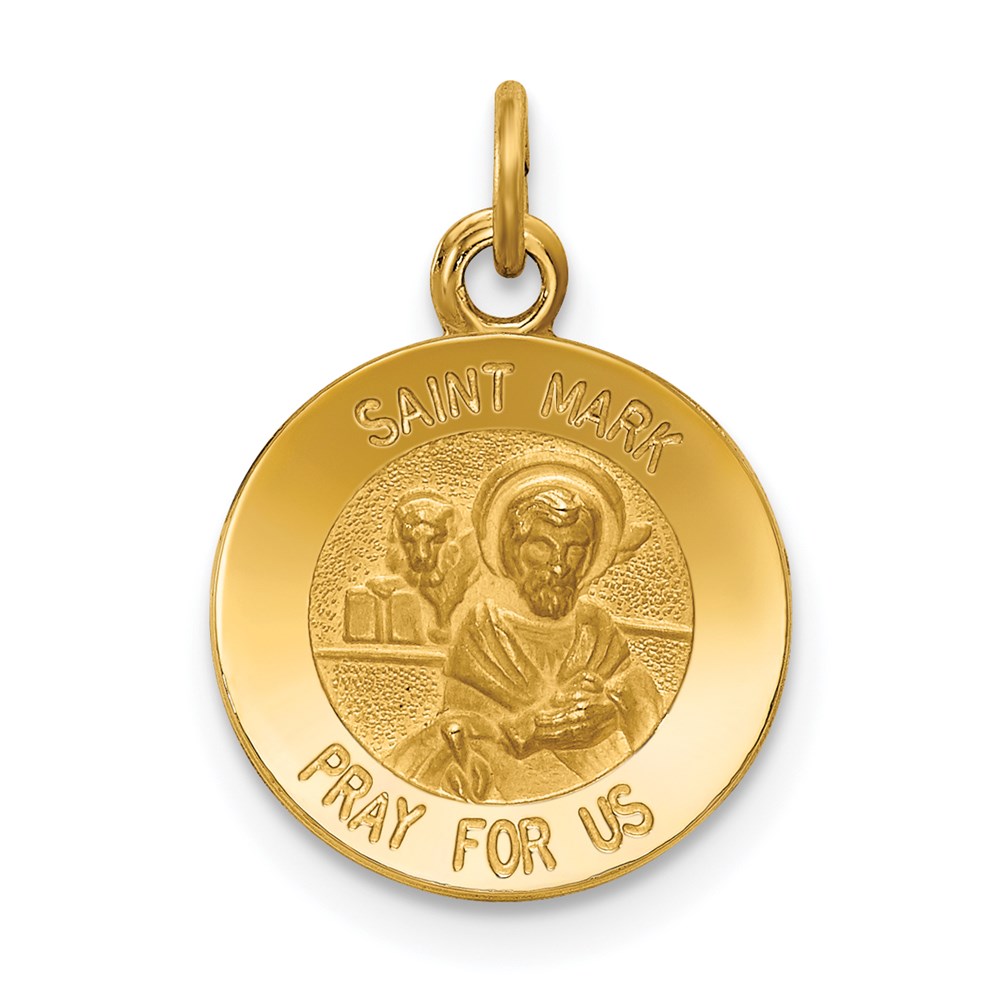 XR627.jpg 14k Polished and Satin Solid Saint Mark Medal Round Charm - Image 1