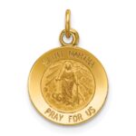 14k Polished and Satin Solid Saint Martha Medal Round Pendant