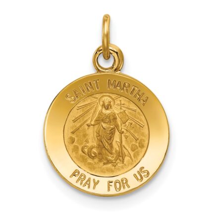 14k Polished and Satin Solid Saint Martha Medal Round Pendant