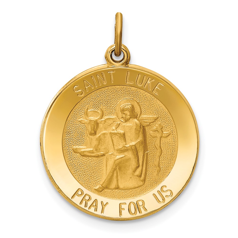 XR650.jpg 14k Polished and Satin Solid St Luke Medal Round Pendant - Image 1