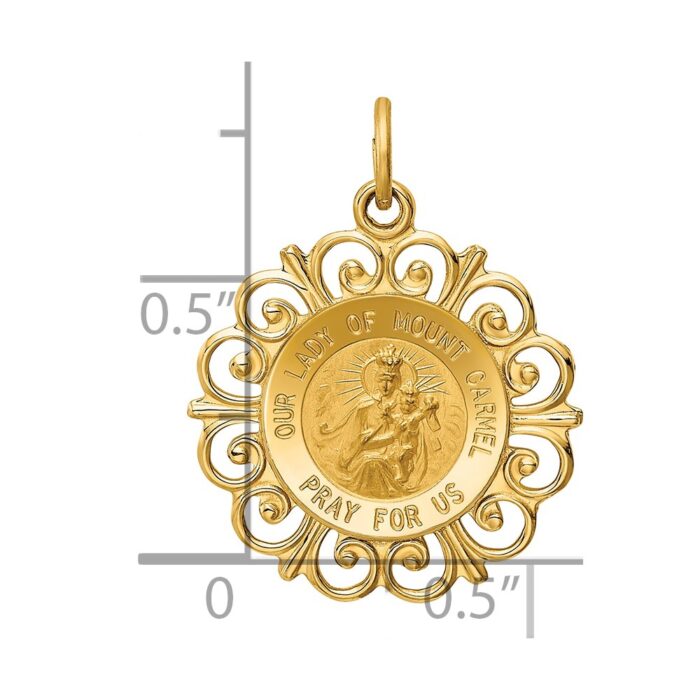 14k Polished and Satin Solid Our Lady of Mt. Carmel Medal Scalloped ...