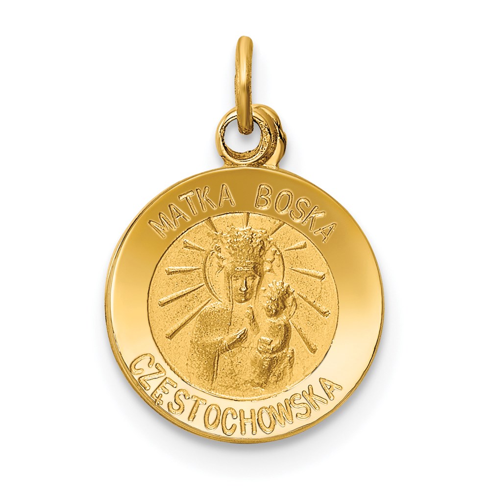 XR654.jpg 14k Polished and Satin Solid Matka Boska Czestochowska Medal Reversible Round Pendant - Image 1