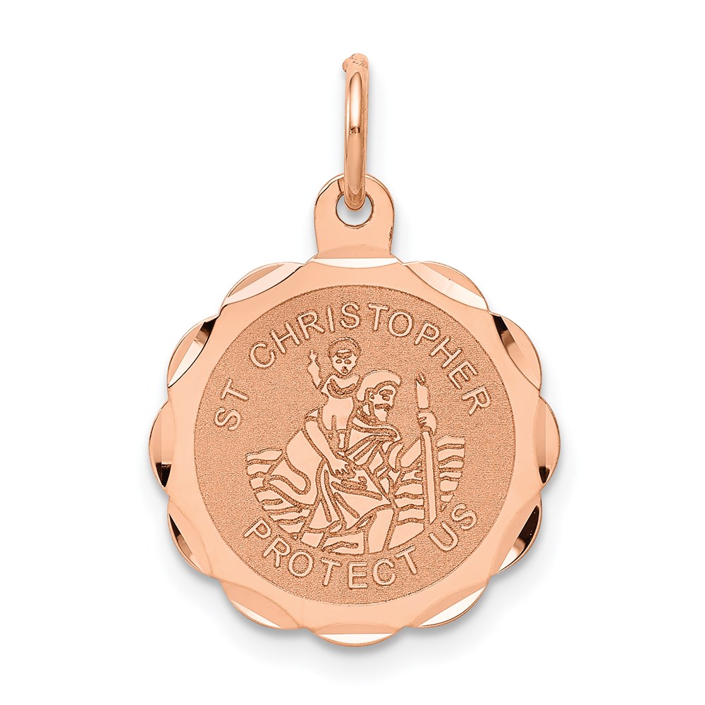 XR658.jpg 14k Rose Gold Satin and Polished Saint Christopher Medal Scalloped Edge Round Charm - Image 1