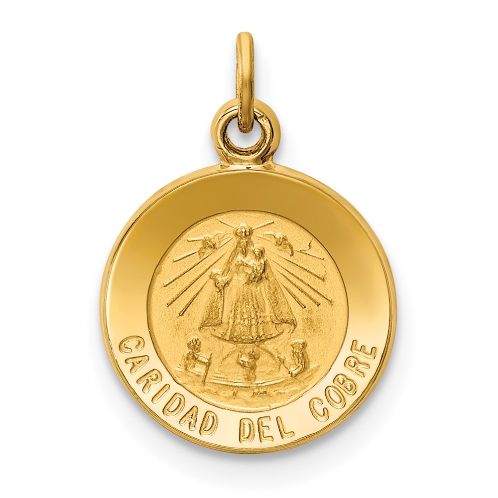 XR663.jpg 14K Polished and Satin Solid Caridad Del Cobre Medal Round Charm - Image 1