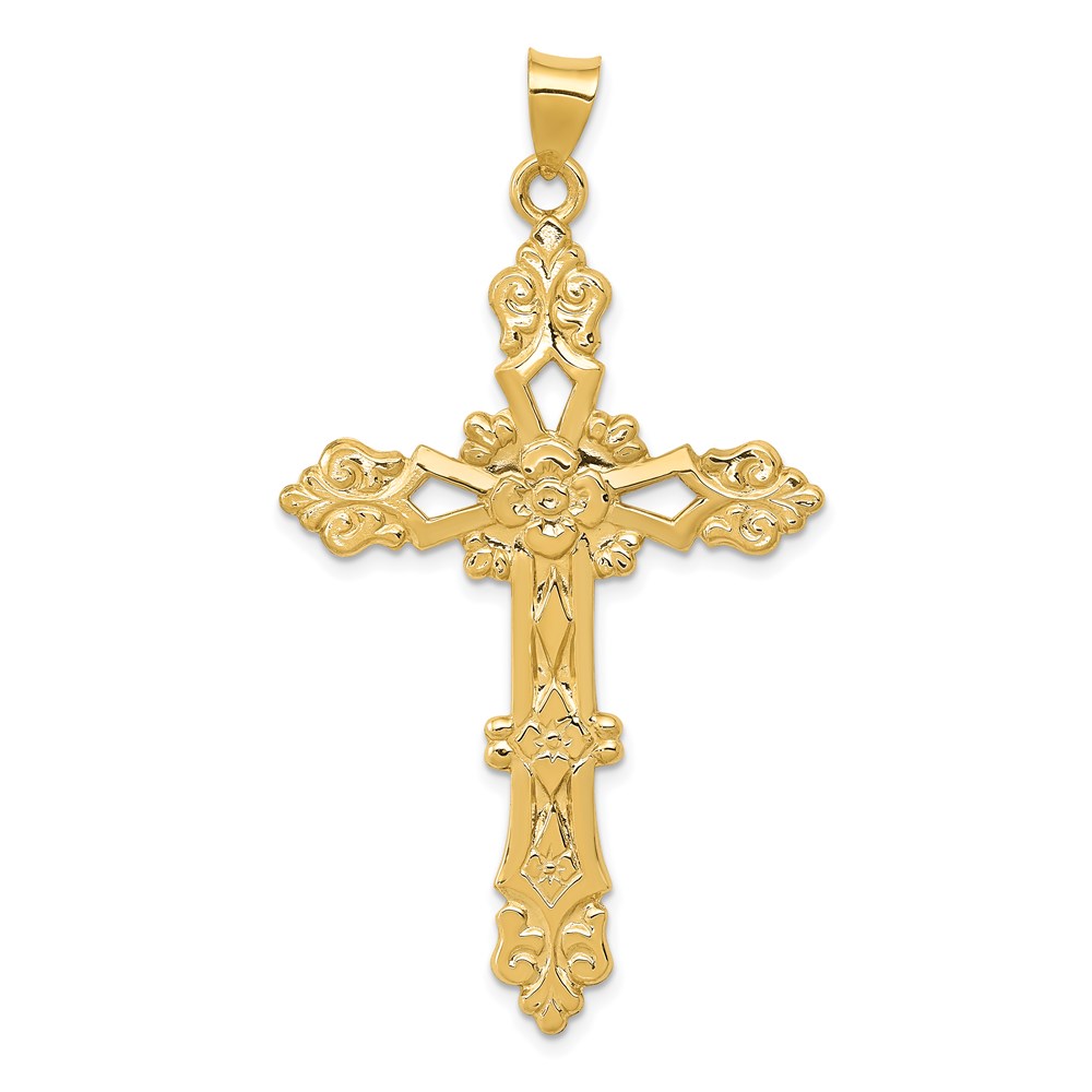 XR706.jpg 14K Polished Fleur de Lis Cross Pendant - Image 1