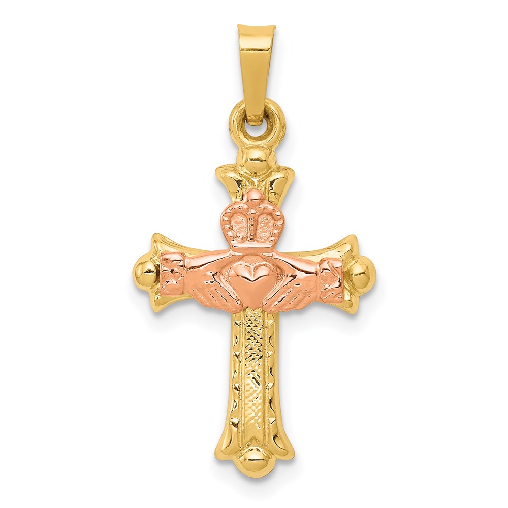 XR714.jpg 14k Two-tone Claddagh Cross Pendant - Image 1