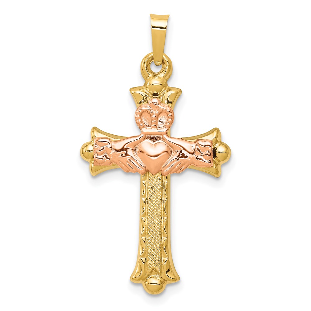 XR715.jpg 14k Two-Tone Claddagh Cross Pendant - Image 1