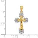 14k and White Rhodium Diamond-cut Fleur de Lis Cross Pendant - Image 3