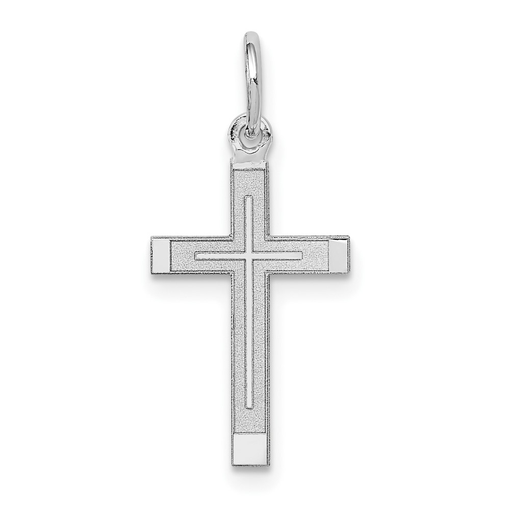 XR944.jpg 14K White Gold Laser Designed Cross Charm - Image 1