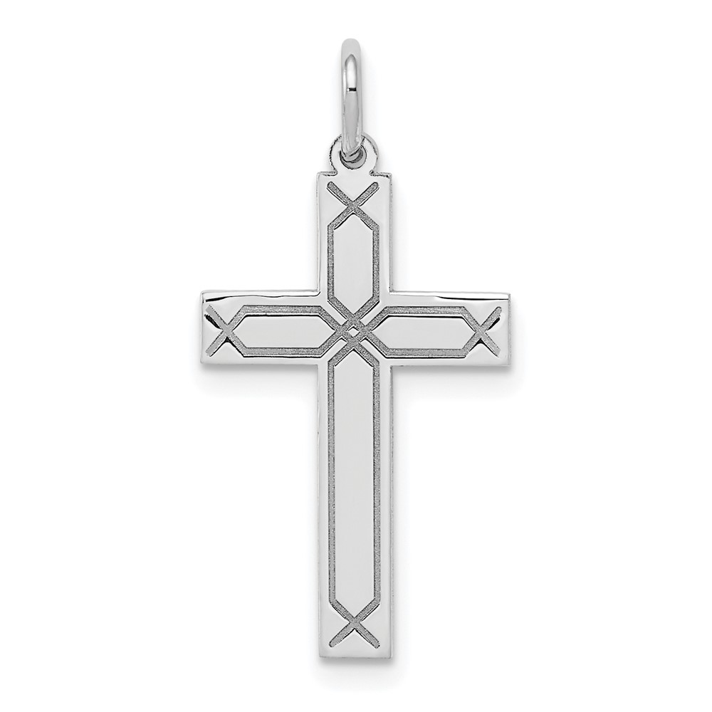 XR949.jpg 14K White Gold Laser Designed Cross Charm - Image 1
