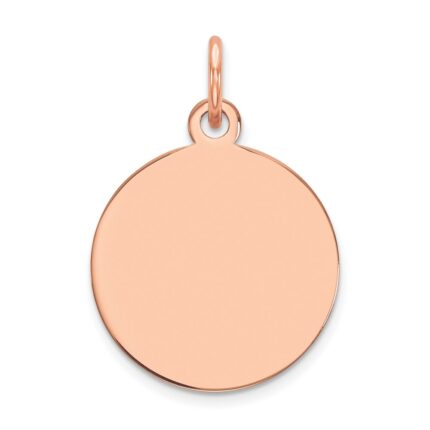 14k Rose Gold Plain .018 Gauge Round Engravable 15mm Disc Charm