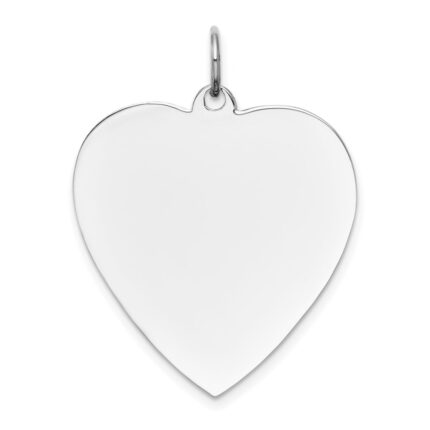 14k White Gold Plain .035 Gauge Engravable Heart 27x24mm Disc Charm