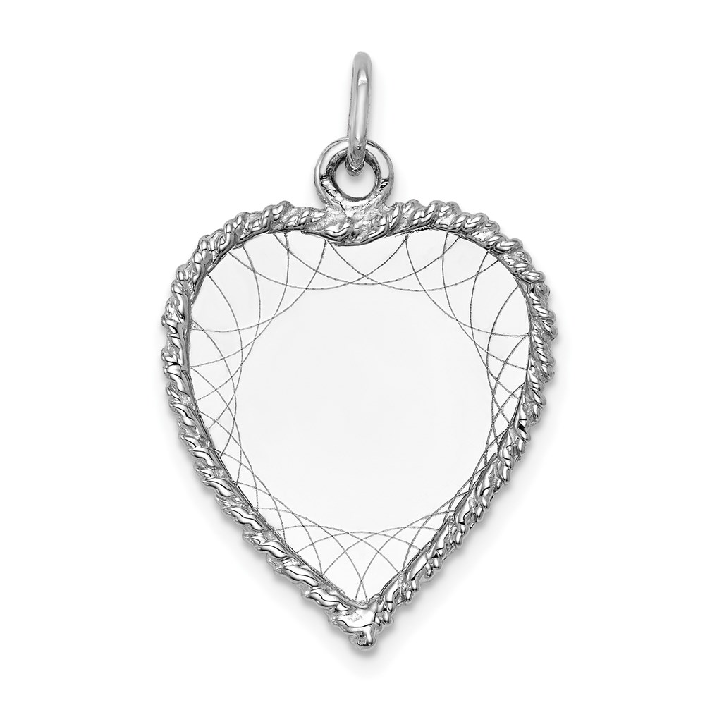 XWM123_13.jpg 14k White Gold Etched Design with Rope Edge .013 Gauge Engravable Heart 24x19mm Disc Charm - Image 1