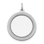 14k White Gold Etched Design Edge .018 Gauge Round Engravable 19mm Disc Charm