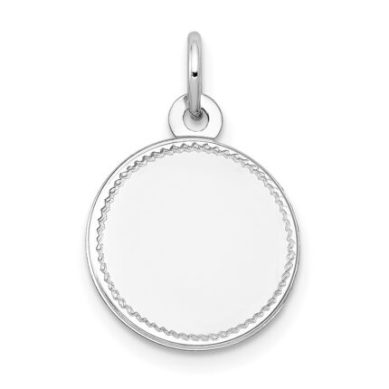 14k White Gold Plain with Zig-Zag Edge .013 Gauge Round Engravable 13mm Disc Charm