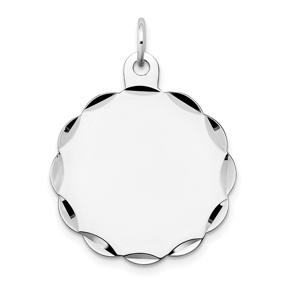 XWM175_18.jpg 14k White Gold .013 Gauge Engravable Round Scalloped 26x24mm Disc Charm - Image 1
