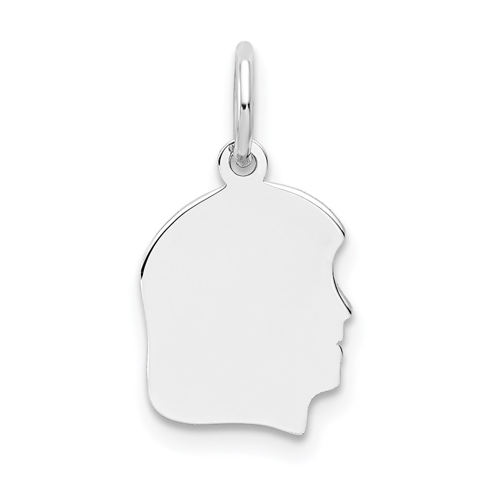 XWM48_18-1.jpg 14k White Gold Plain Small.011 Depth Facing Right Engravable Girl Charm - Image 1