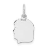 14k White Gold Plain Small.011 Depth Facing Right Engravable Girl Charm - Image 3