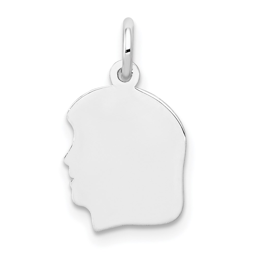 XWM50_18-3.jpg 14k White Gold Plain Small.013 Depth Facing Left Engravable Girl Charm - Image 1