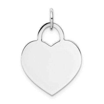 14k White Gold Plain .011 Gauge Engravable Heart 22x18mm Disc Charm