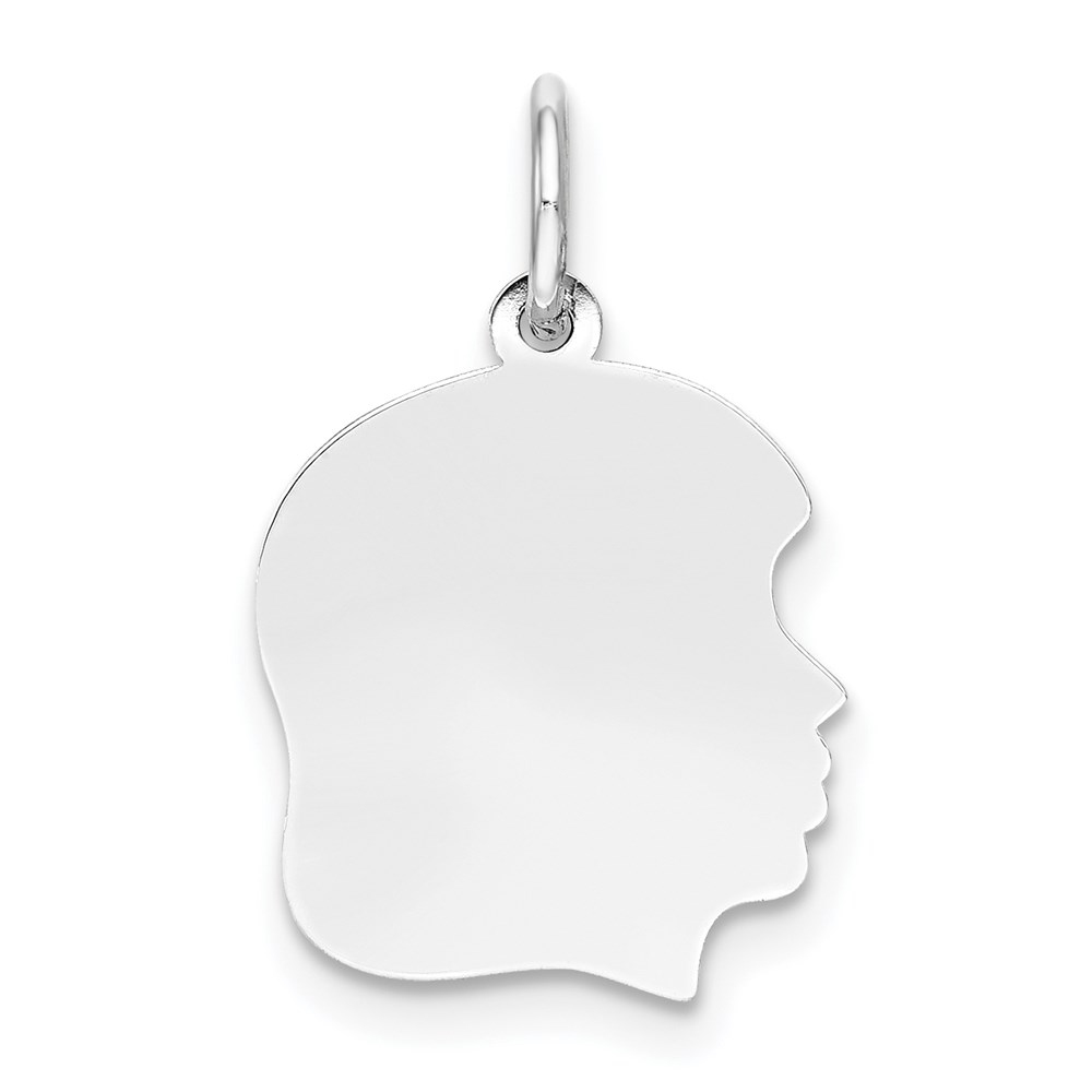 XWM54_18.jpg 14k White Gold Plain Medium.009 Depth Facing Right Engravable Girl Charm - Image 1