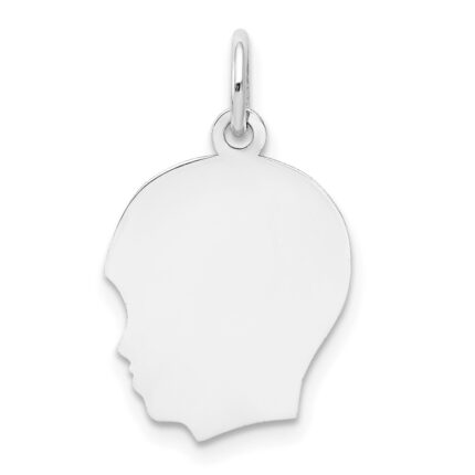 14k White Gold Plain Medium.011 Depth Facing Left Engravable Boy Charm
