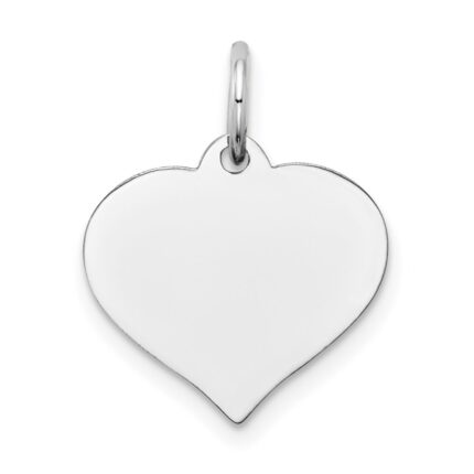 14K White Gold Plain .009 Gauge Engravable Heart 15x14mm Disc Charm