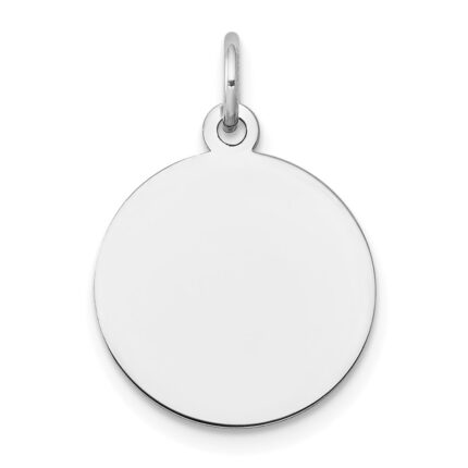 14k White Gold Plain .013 Gauge Round Engravable 15mm Disc Charm