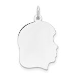 14k White Gold Plain Medium.018 Depth Facing Right Engravable Girl Charm