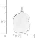 14k White Gold Plain Medium.027 Depth Facing Right Engravable Girl Charm - Image 4