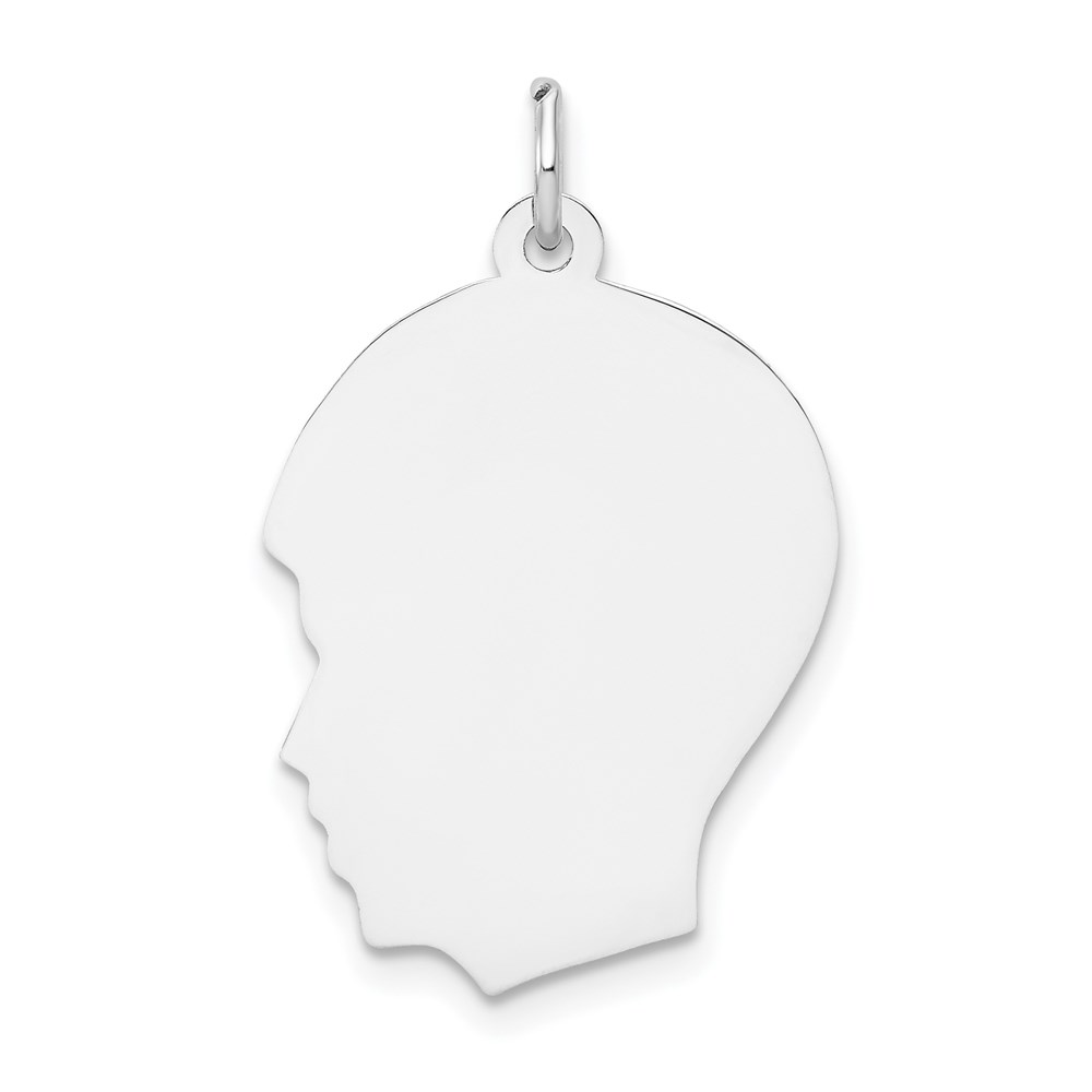 XWM61_18.jpg 14k White Gold Plain Medium.009 Depth Facing Left Engravable Boy Charm - Image 1