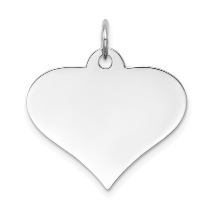 14k White Gold Plain .035 Gauge Engraveable Heart 19x22mm Disc Charm