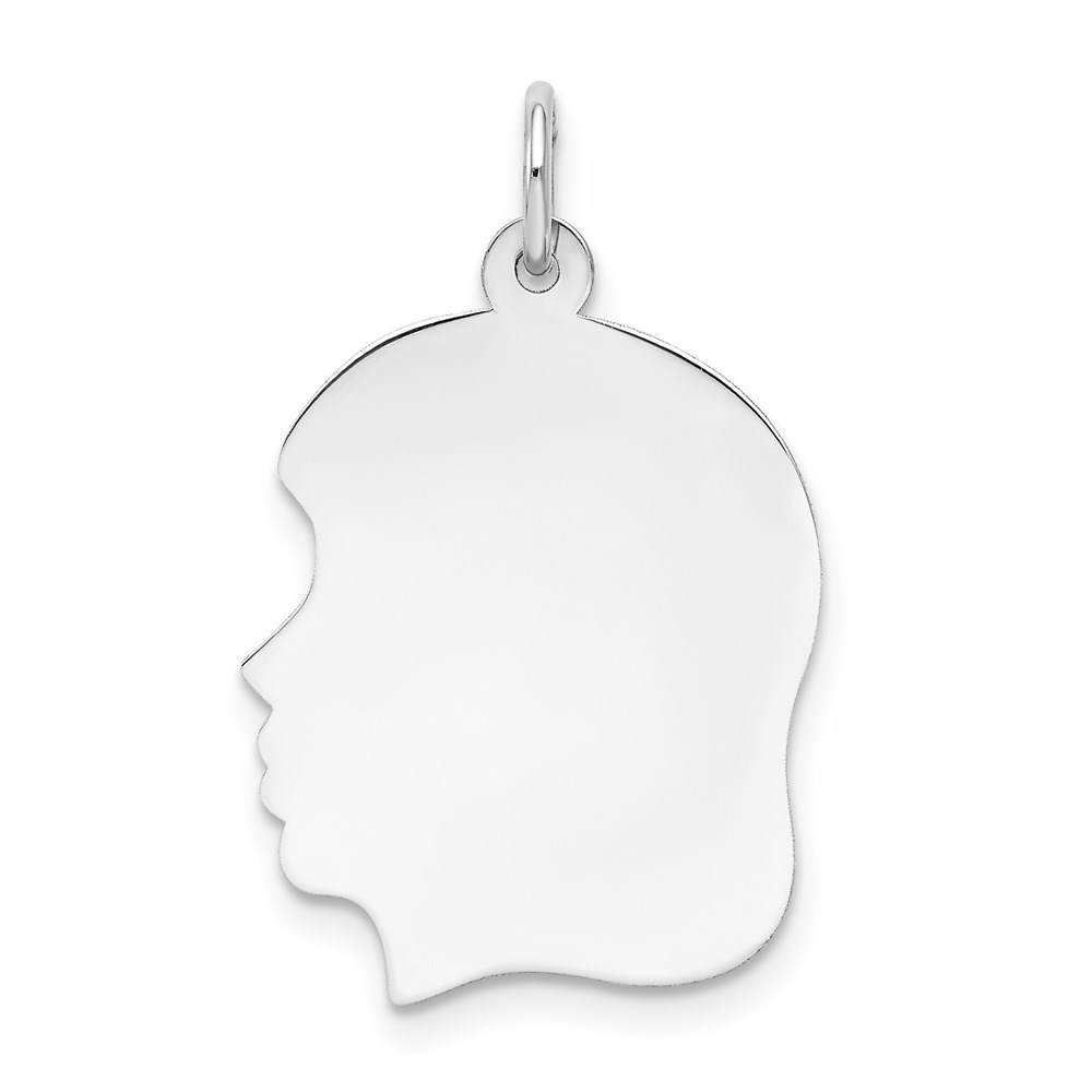 XWM62_18-6.jpg 14k White Gold Plain Medium.035 Depth Facing Left Engravable Girl Charm - Image 1