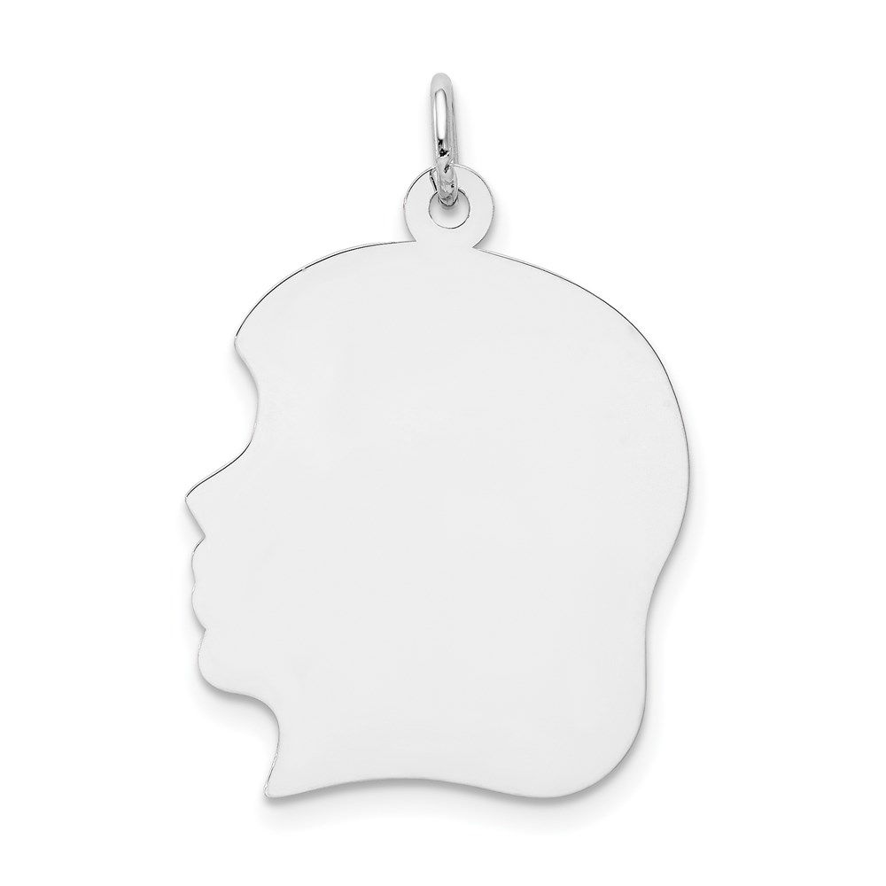 XWM68_18-3.jpg 14k White Gold Plain Large.018 Depth Facing Left Engravable Girl Charm - Image 1