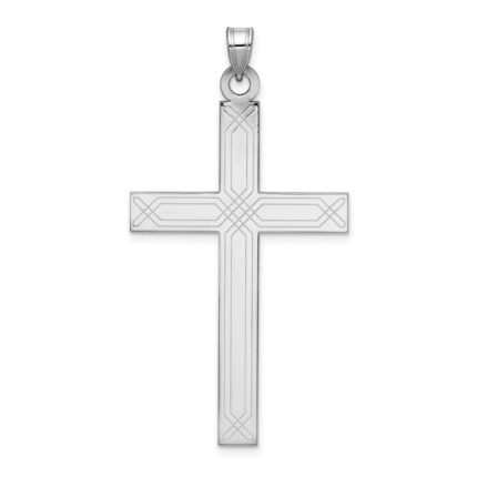 14k White Gold Solid Laser Etched Cross Pendant